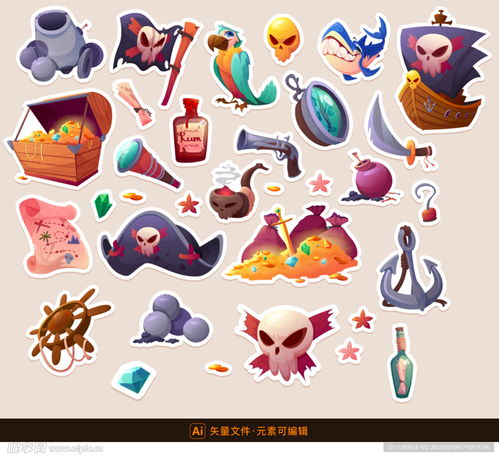 海盗主题元素插画设计图 卡通设计